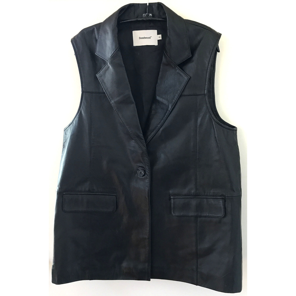 Deadwood Recycled Womens Lambskin Leather Button Up Vest Biker 38 M-L 42" Chest